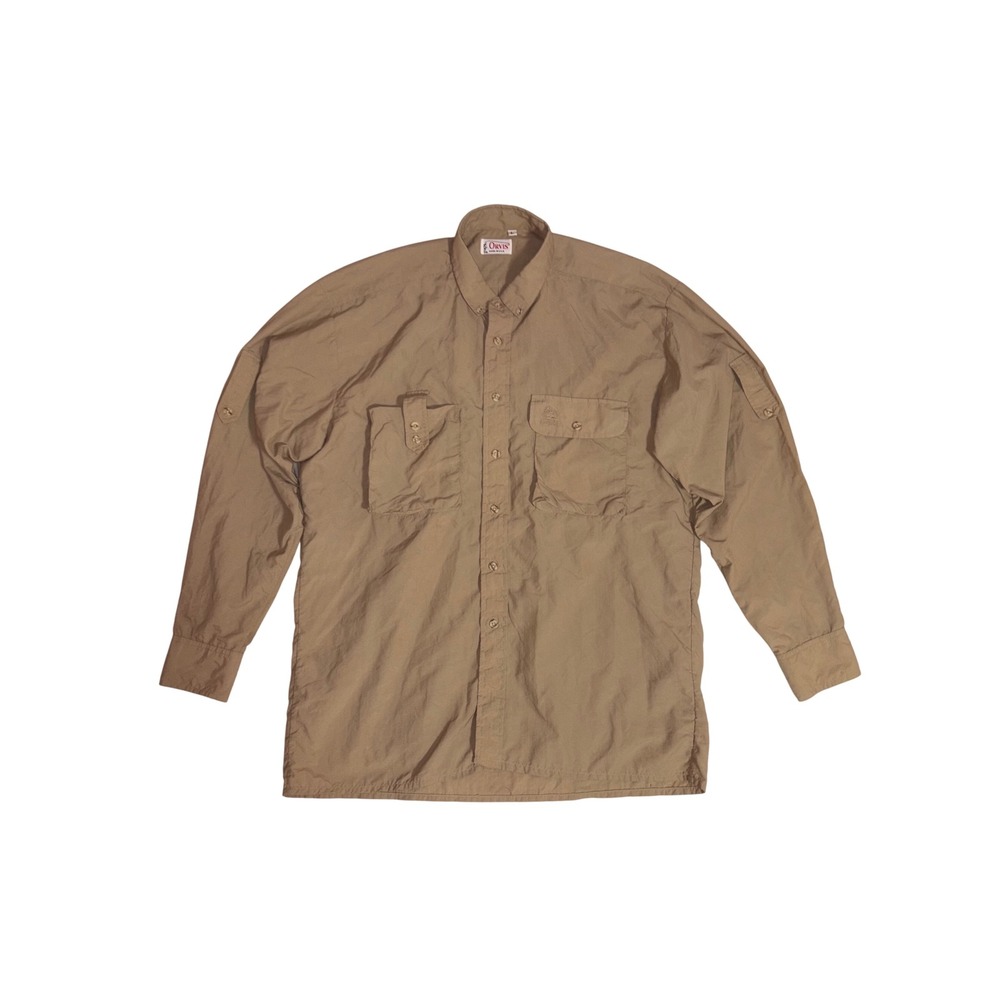 ORVIS Fishing Shirt‎ Mens L Tan Vintage USA Safari Nylon Button Down Utility